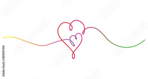 Colorful hearts continuous line art drawing symbol of love and connection romantic concept