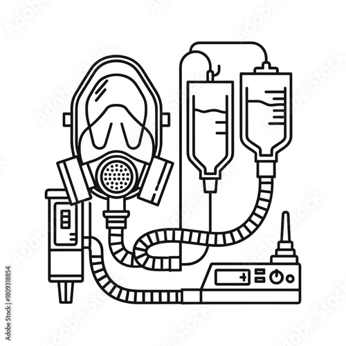 Life support system line art icon isolated on medical equipment for patient care