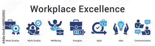 Workplace excellence maintains work quality and wellbeing energizing teams with agile ideas through effective communication.