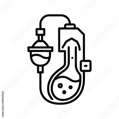 Illustration of a laboratory setup with flask and tubing, isolated on