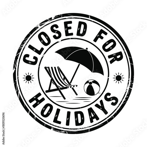 Closed for holidays beach scene stamp