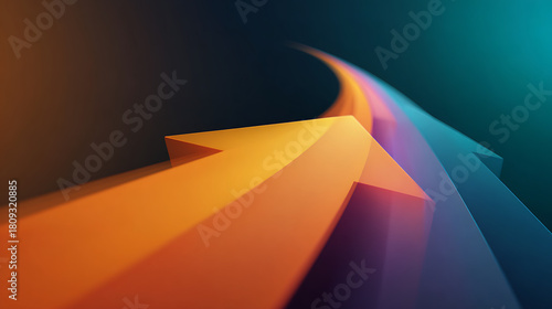 Colorful 3D arrows showing growth and progress in a dynamic abstract background