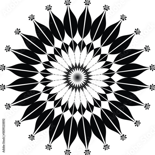 Abstract black and white intricate geometric radial pattern design element Vector