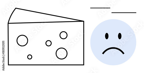 Food allergies. A sad face and cheese icon symbolize food allergies, lactose intolerance, and challenges in nutrition. Food allergies impact health, communication, and education. Useful for wellness