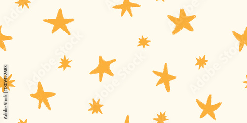 Chalk style star vector seamless pattern. Playful hand drawing stars texture. Cute baby style starry sky background. Great for wallpaper nursery baby room design, child textile print