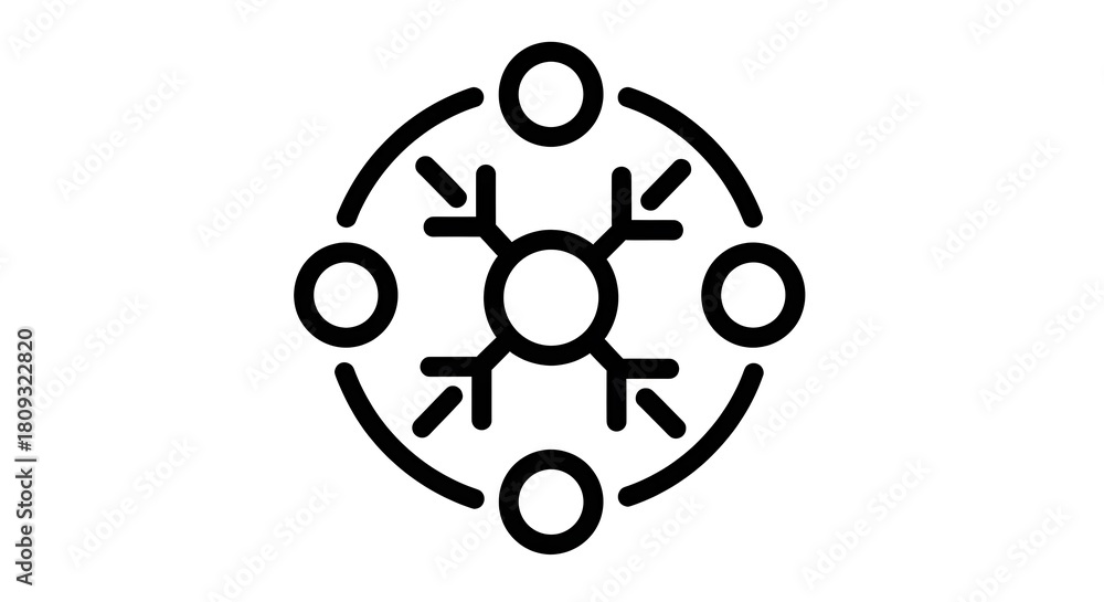 Obraz premium Minimalist Vector Icon Centralized System with Four Connected Nodes.