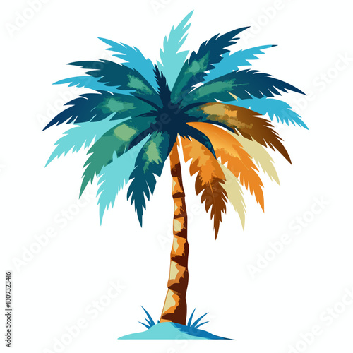 Isolated tropical palm tree with vibrant green leaves for design