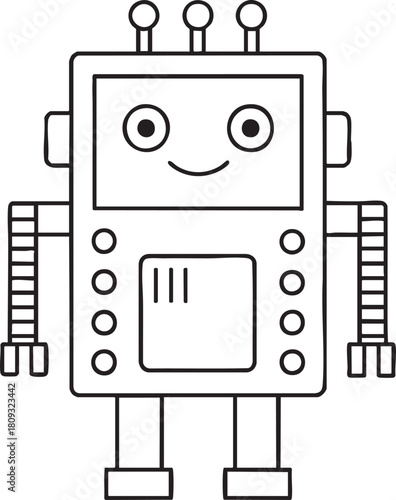a cute robot with a smiling face and buttons on its body is a toy