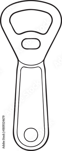 Classic bottle opener line art illustration, kitchen utensil design for drinks and home bar accessories