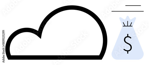 Cloud outline and money bag icon highlighting digital savings and cost efficiency. Ideal for topics on cloud storage, financial growth, budgeting, fintech, digital solutions, business efficiency