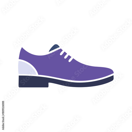 Modern purple dress shoe with white laces and contrasting heel accent, isolated graphic