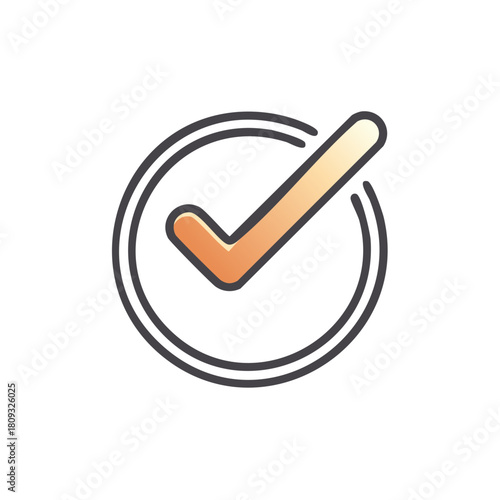 Orange Check Mark Icon in Circle Symbol for Verification