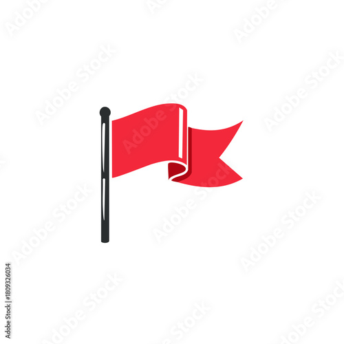 Stylized Red Flag Waving on a Pole with a Streamer Effect