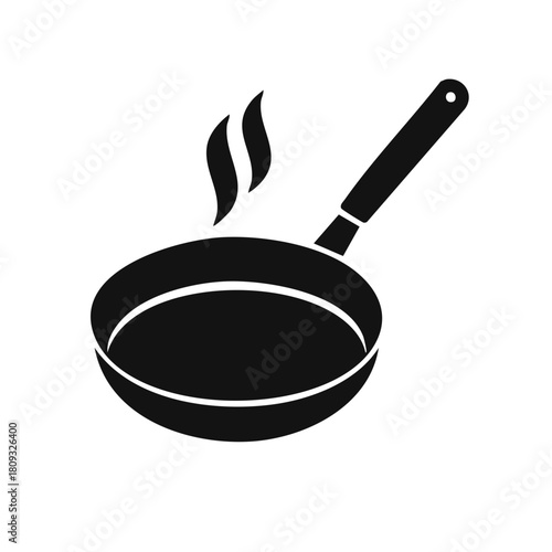 Black silhouette of a hot frying pan with steam rising