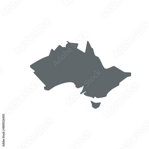 Gray Silhouette of Australian Mainland with Waterways and Coastal Features