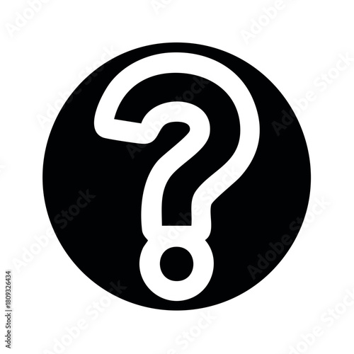 Bold graphic question mark symbol inside a solid black circle for asking questions or uncertainty