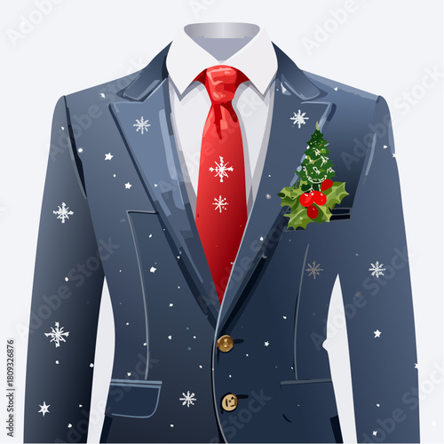 Festive suit with holiday tie and boutonniere