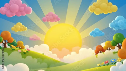 spring landscape with easter eggs