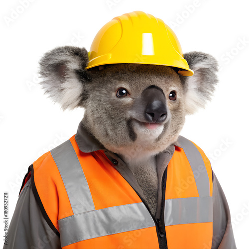 Cute Koala Construction Worker: Safety Helmet and High-Visibility Vest