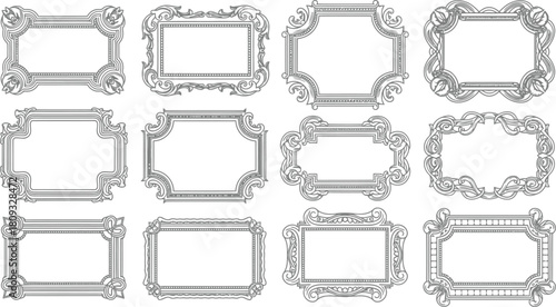 An assortment of vintage ornate frames in a repeating grid pattern