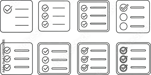 Line art checklist icons with varying degrees of completion shown