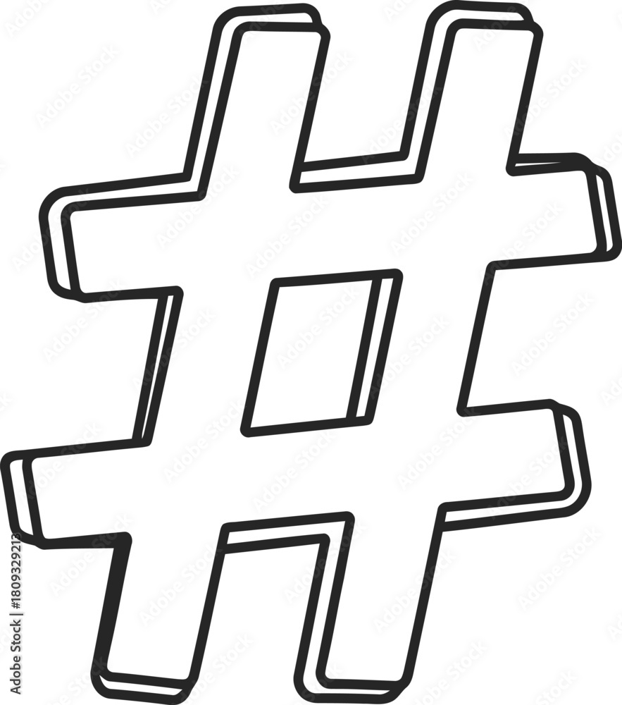 Fototapeta premium Simple black and white sketch of a hashtag symbol on a white background
