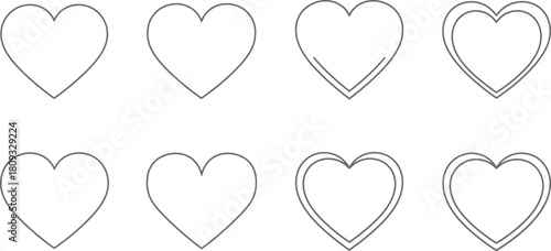 A collection of simple heart line drawings in a neat grid arrangement
