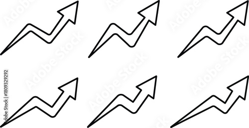 Simple black and white illustration depicting multiple upward trending line graphs
