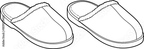 A simple line drawing depicts a pair of cozy comfortable house slippers