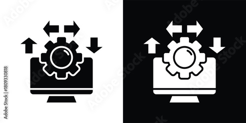 system icon set in black and white solid vector illustration
