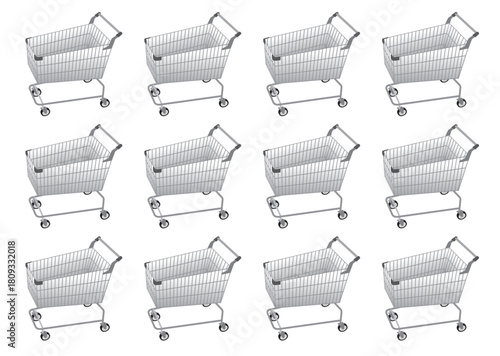Empty shopping carts repeating pattern symbolizing consumerism
