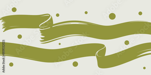 Olive green ribbons and dots on a light background creating an abstract decorative pattern design art
