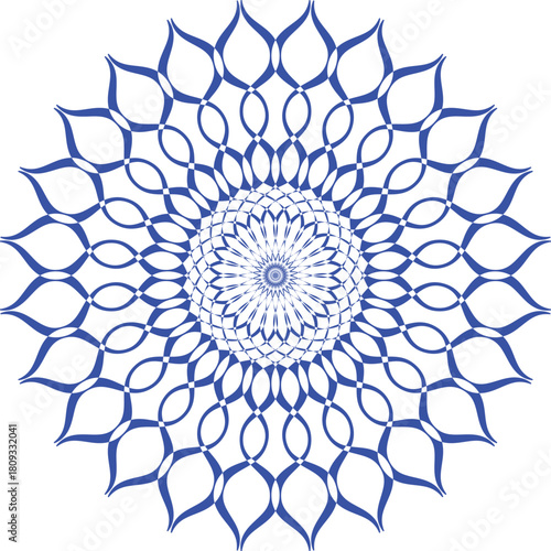 Intricate blue radial geometric pattern with optical illusion effect Vector
