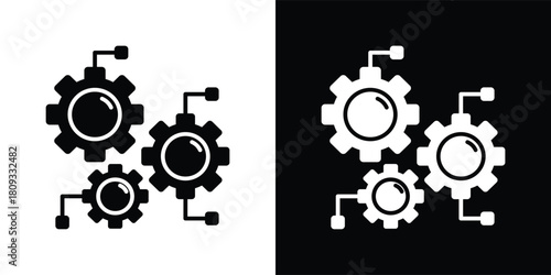 function icon set in black and white solid vector illustration
