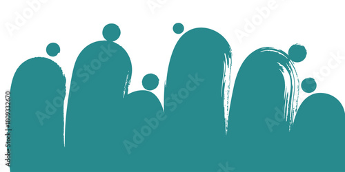 Teal brush strokes forming rounded shapes with circles on top against a white background design element