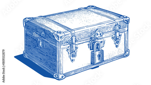 Secure Blue and White Lock Box Vector with Outline for Professional Use