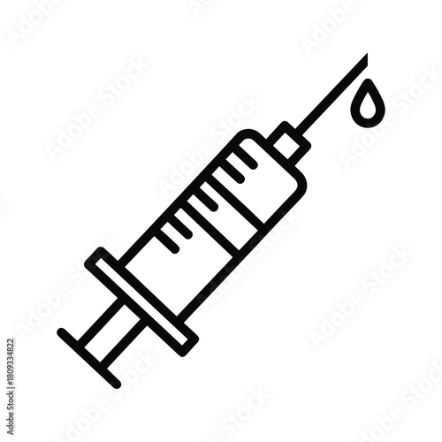 Illustration of a syringe with a drop isolated on, representing vaccination and medical treatment