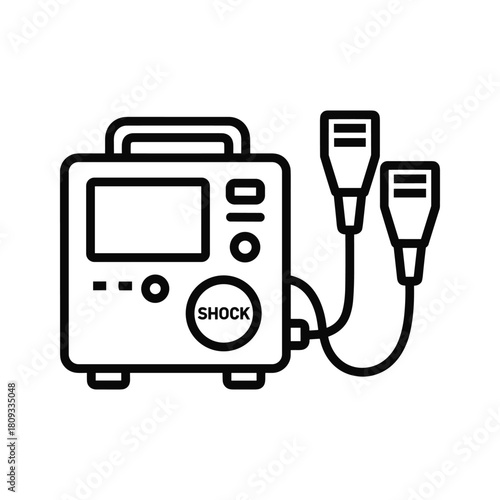 Defibrillator icon isolated on, a medical device used to deliver an electrical shock to the heart