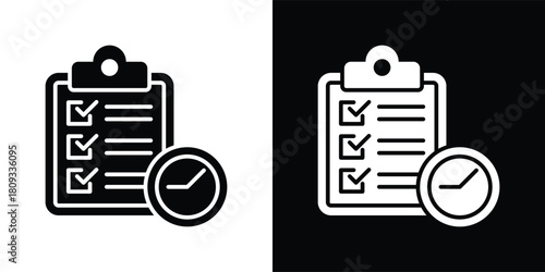 task icon set in black and white solid vector illustration