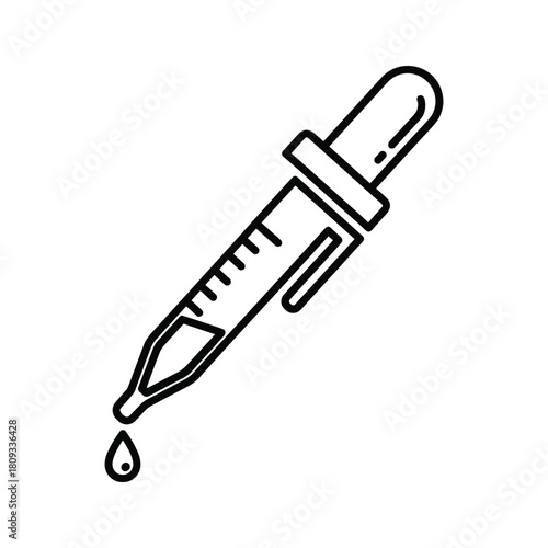 Illustration of a pipette with a drop of liquid isolated on, used in chemistry and biology
