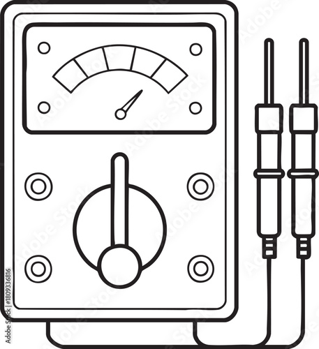 Analog multimeter with probes outline vector illustration representing electronics and circuit measurement