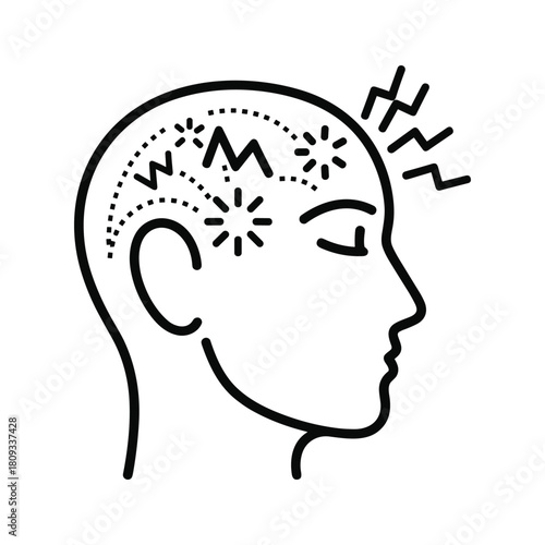 Illustration of a head with headache isolated on, representing migraine and mental health