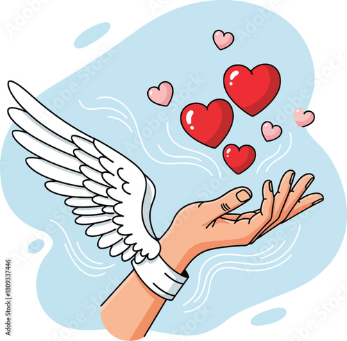 Vector, Valentine theme and couples, angel wings with heart illustration, love, for posters, Valentine, couples, design assets