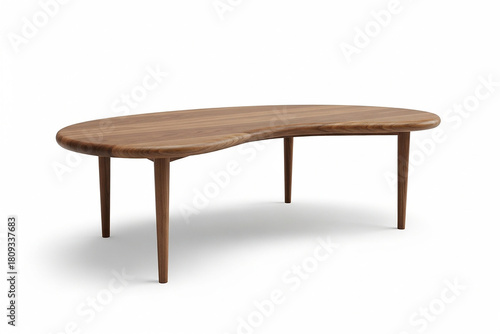 Minimalist Mid-Century Modern Kidney-Shaped Walnut Coffee Table with Tapered Legs