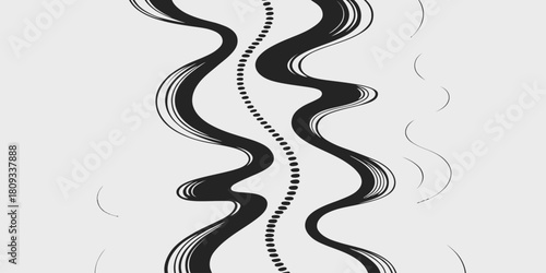 Abstract wavy lines with a dotted line in the middle on a white background creating a simple design