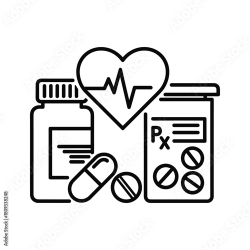 Medication and heart health isolated on, emphasizing the importance of medicine for cardiovascular care