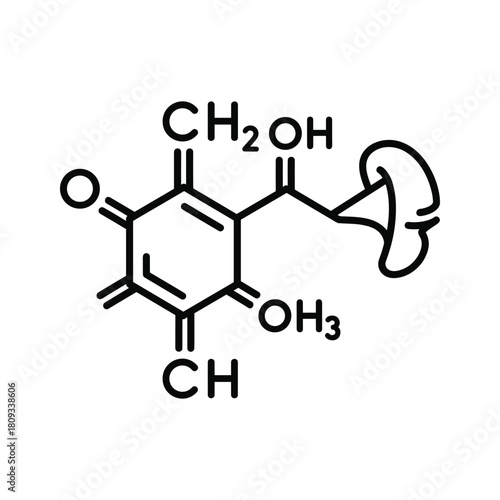 Chemical structure of a complex organic molecule isolated on, depicting its atomic arrangement and bonds