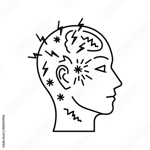 Headache illustration isolated on, depicting pain, migraine, and neurological condition