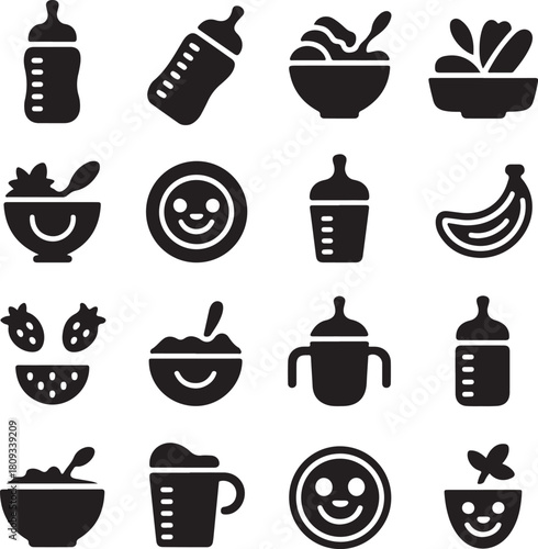 Baby food, milk bottle, feeding bowl, healthy nutrition, infant meal, fruit puree, spoon cutlery