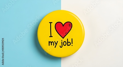 Yellow button with i love my job message